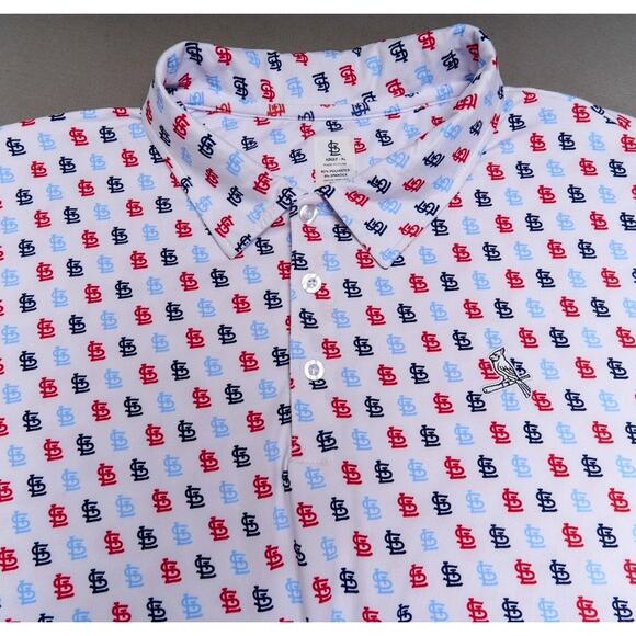 St. Louis Cardinals Polo Shirt Mens Sz XL All Over Print Bank Logo MLB Baseball - Picture 4 of 6